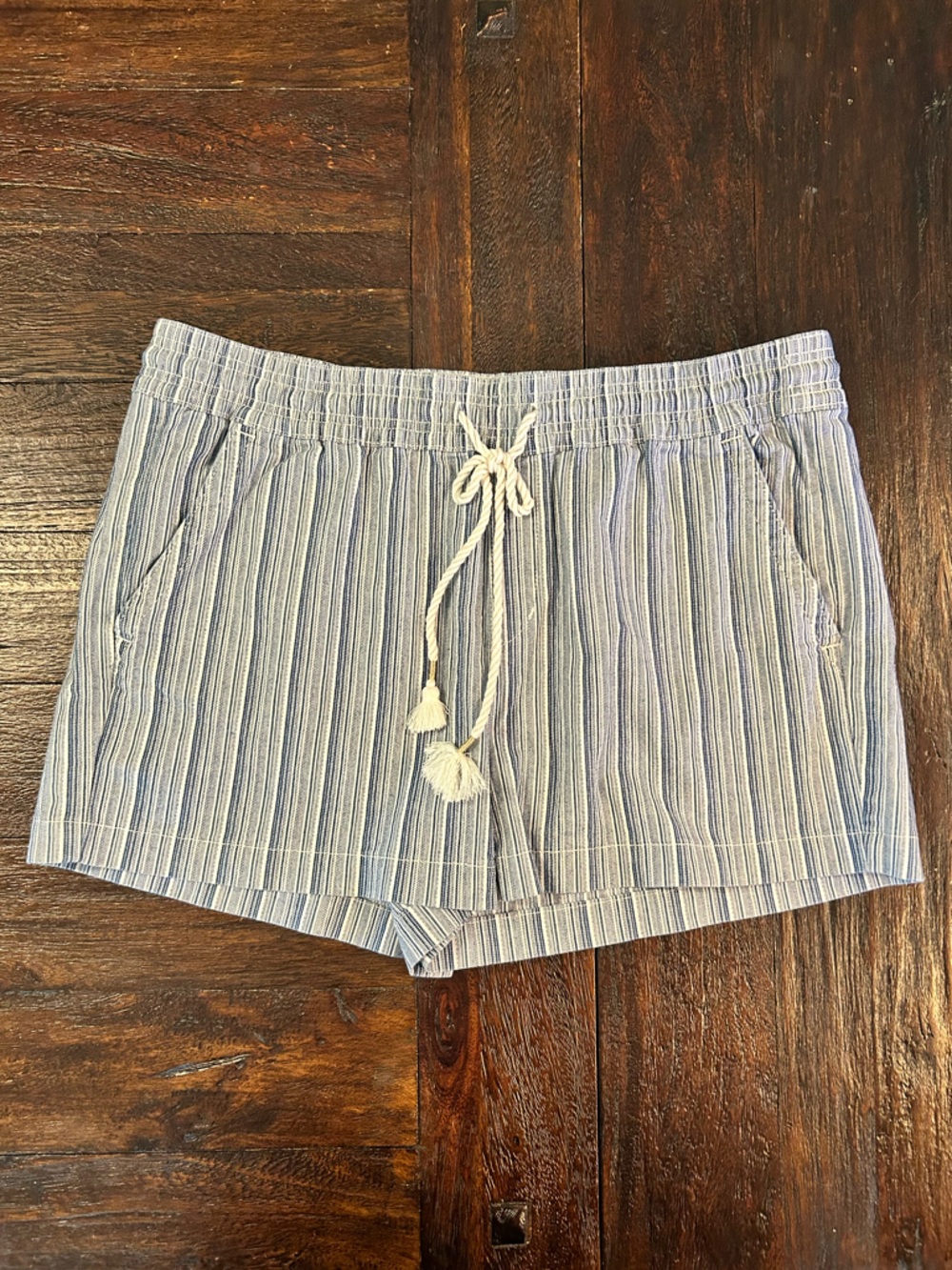 LOFT Blue and White Striped Drawstring Shorts